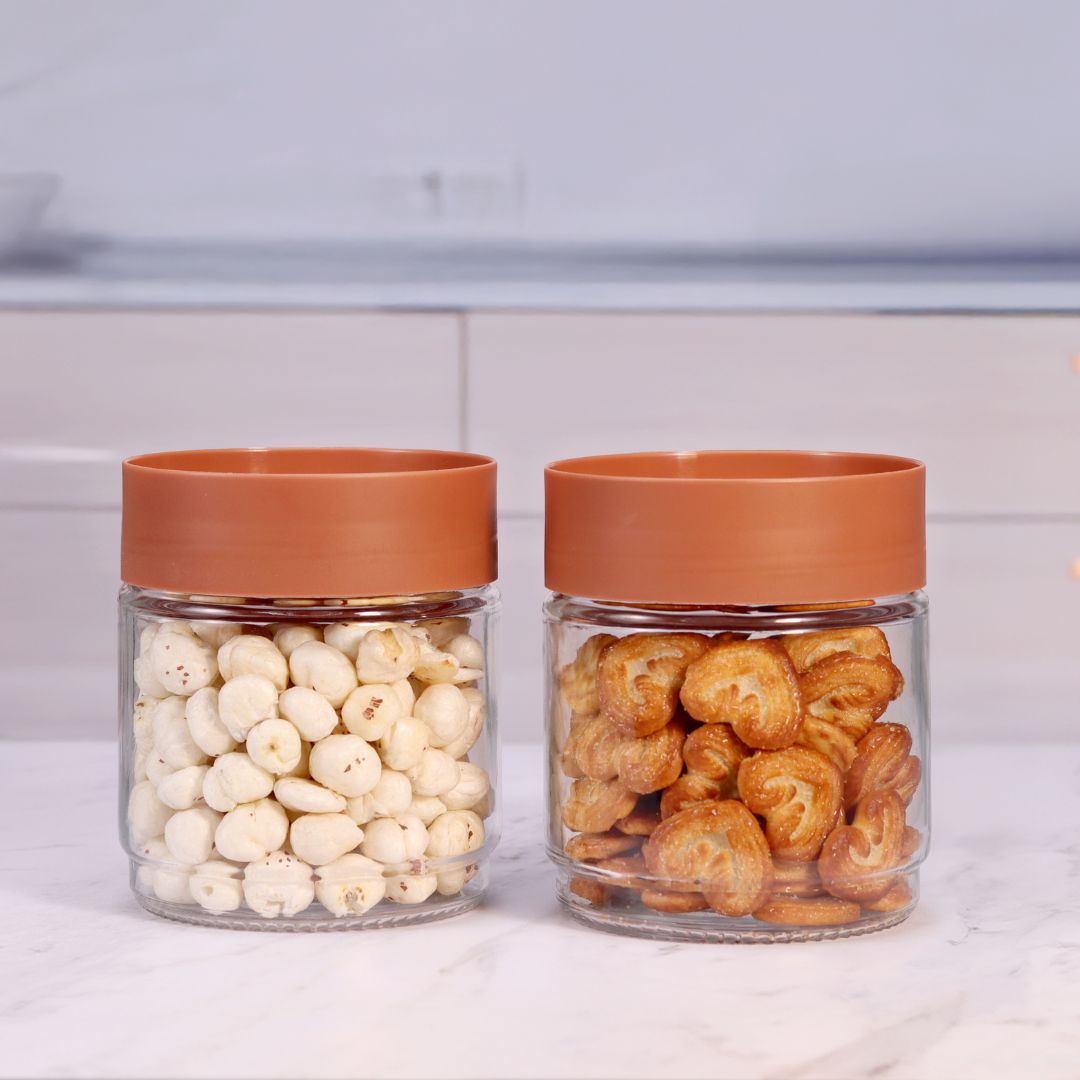 YERA Omega Stackable Glass Jars JR1000, 975ml, Set of 2 Pack