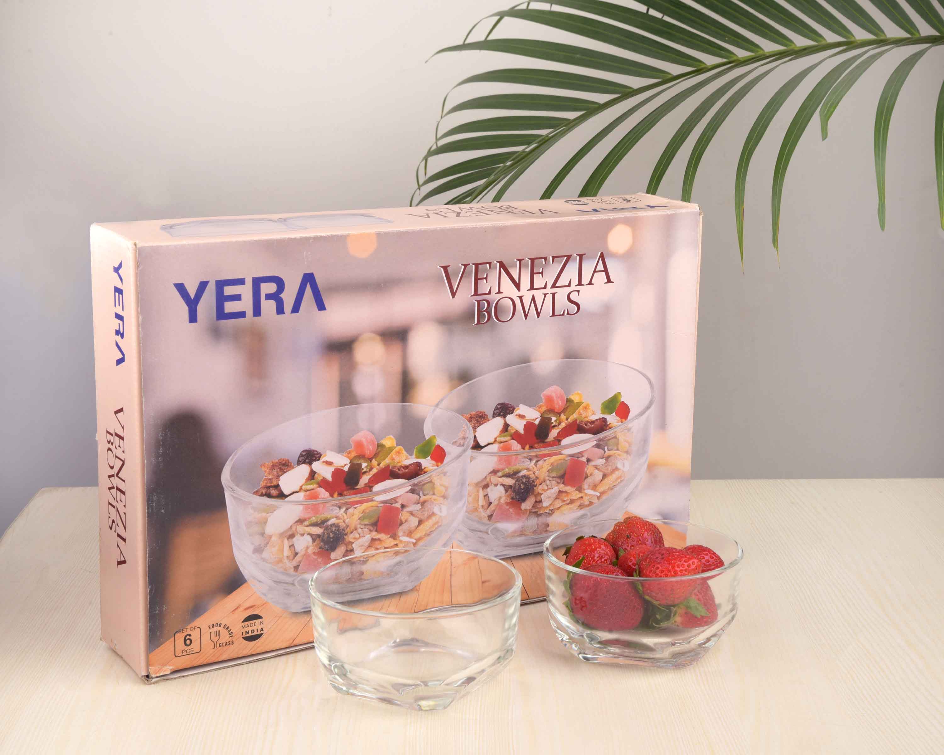YERA Venezia Glass Bowl B8BT, 225ml, Set of 6 Pack – Elegant Dessert Serving Bowls