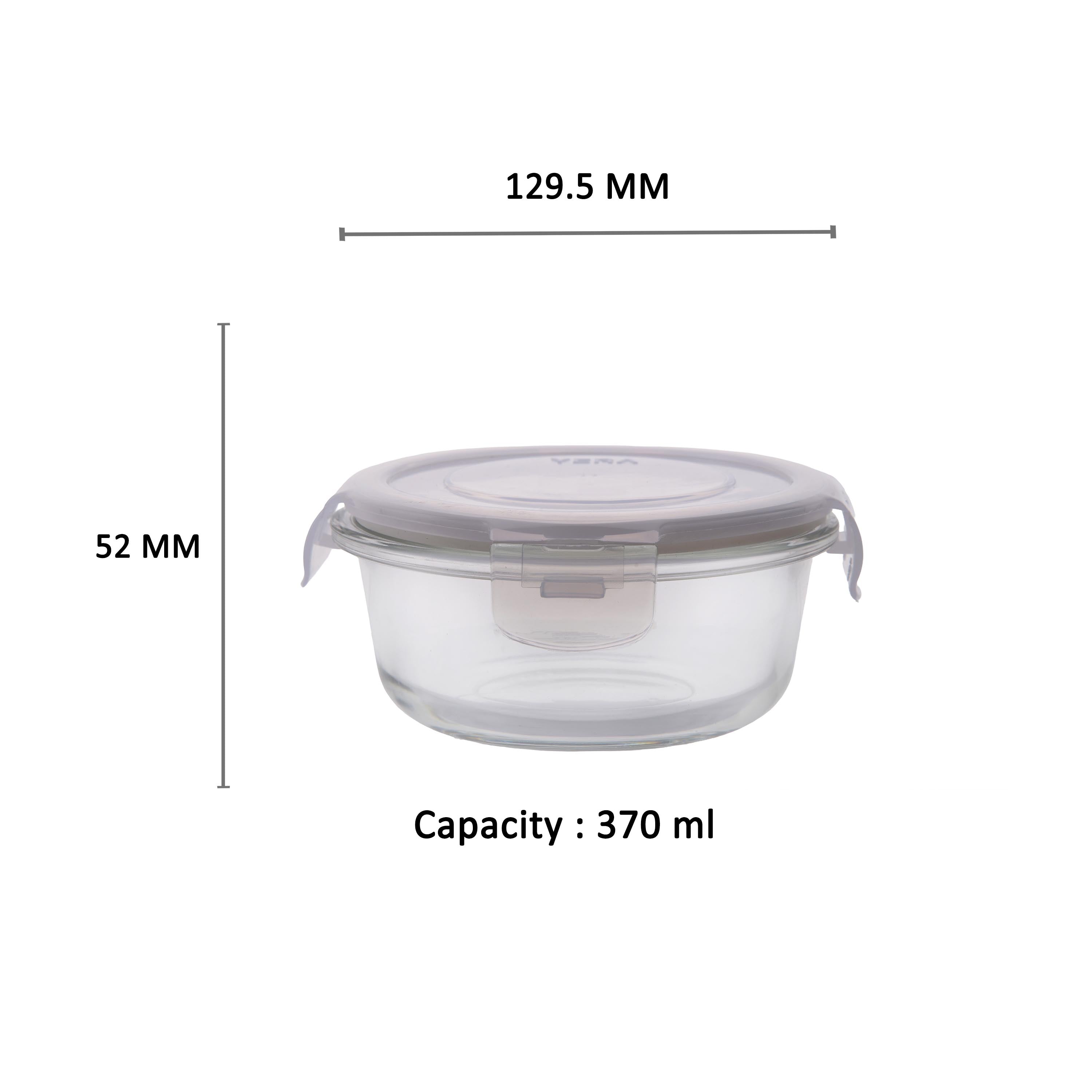 YERA Lunch Lock Glass Bowl BS375, 370ml – Airtight Food & Dessert Storage Bowl