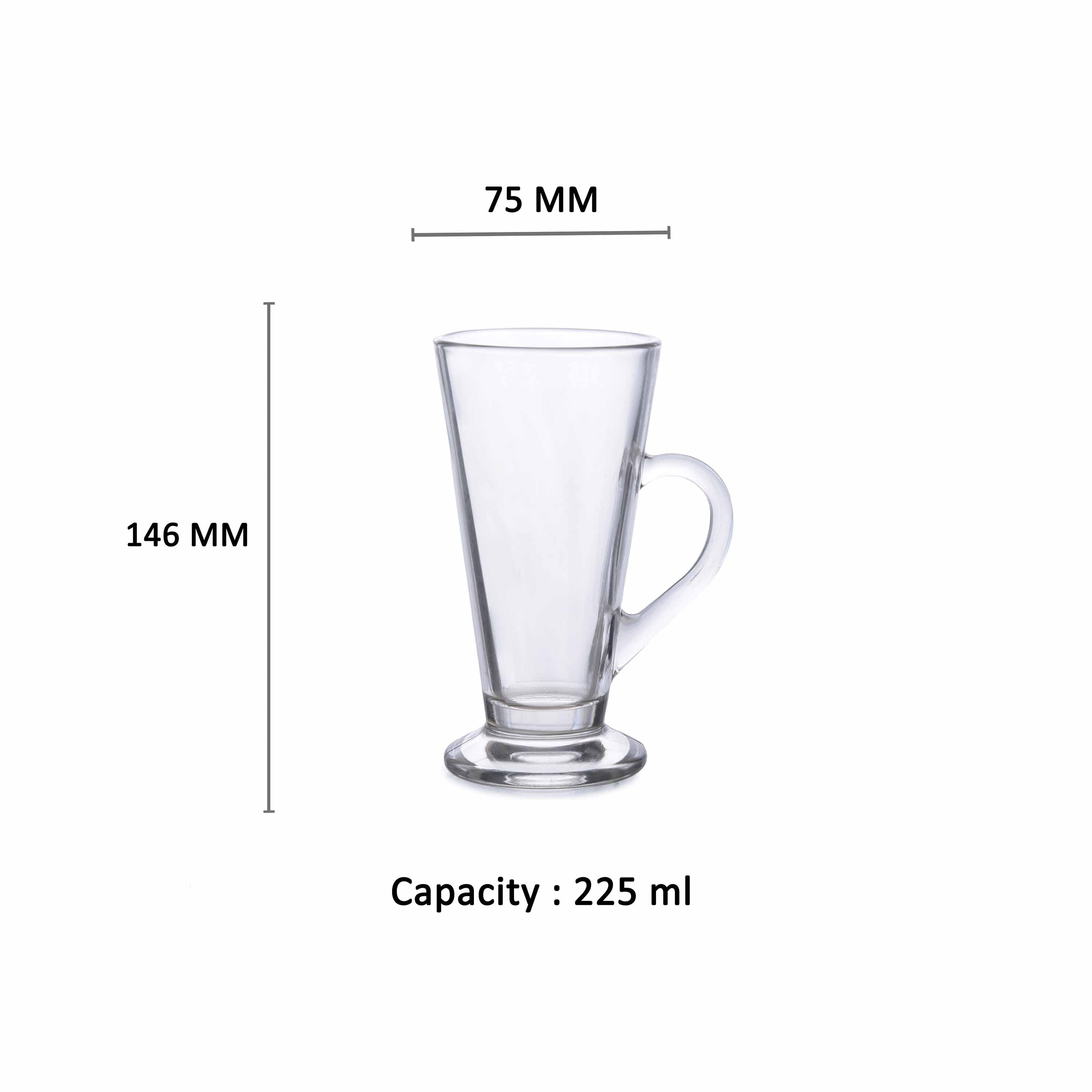 YERA Irish Glass Mug CM225, 225ml, Set of 6 Pack