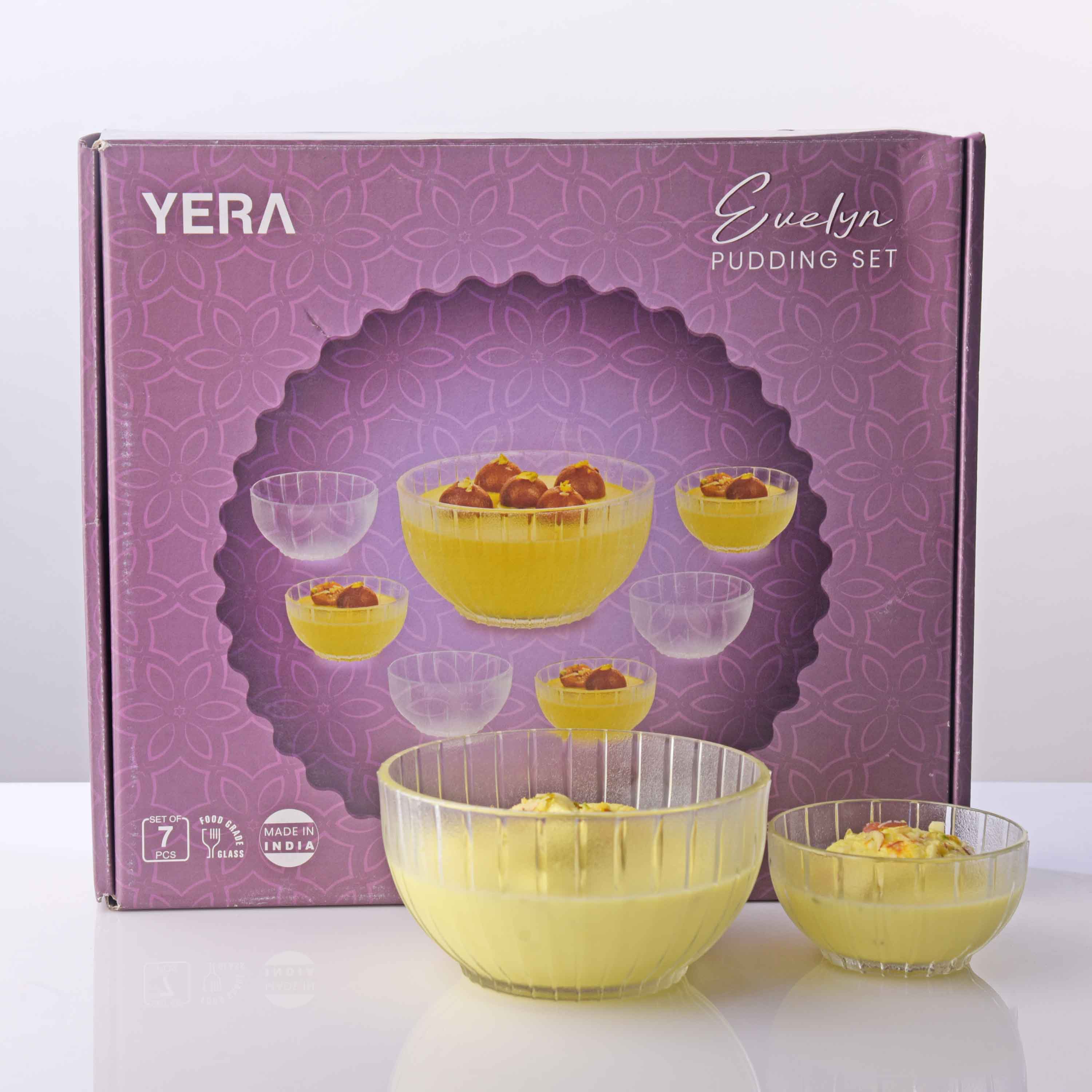 YERA Evelyn Glass Pudding Set (B27FA + B7FA) – Designer Dessert Bowl Set