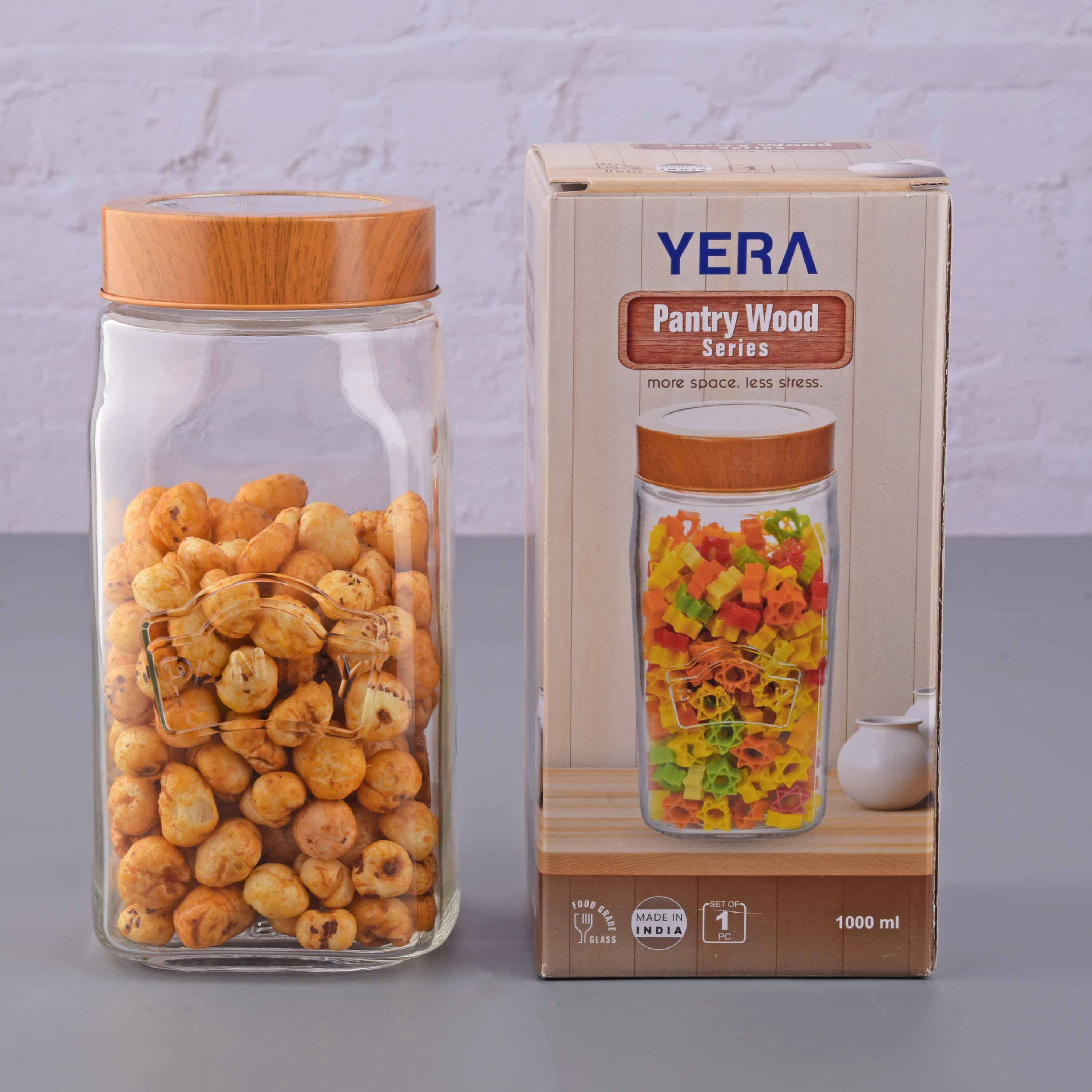 YERA Pantry Wood Series Glass Storage Jar PJS-1000, 1000ml – Airtight Pantry Jar with Wooden Lid
