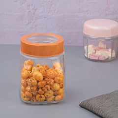 YERA Pantry Wood Series Glass Storage Jar PJS-550, 550ml – Airtight Glass Jar with Wooden Lid
