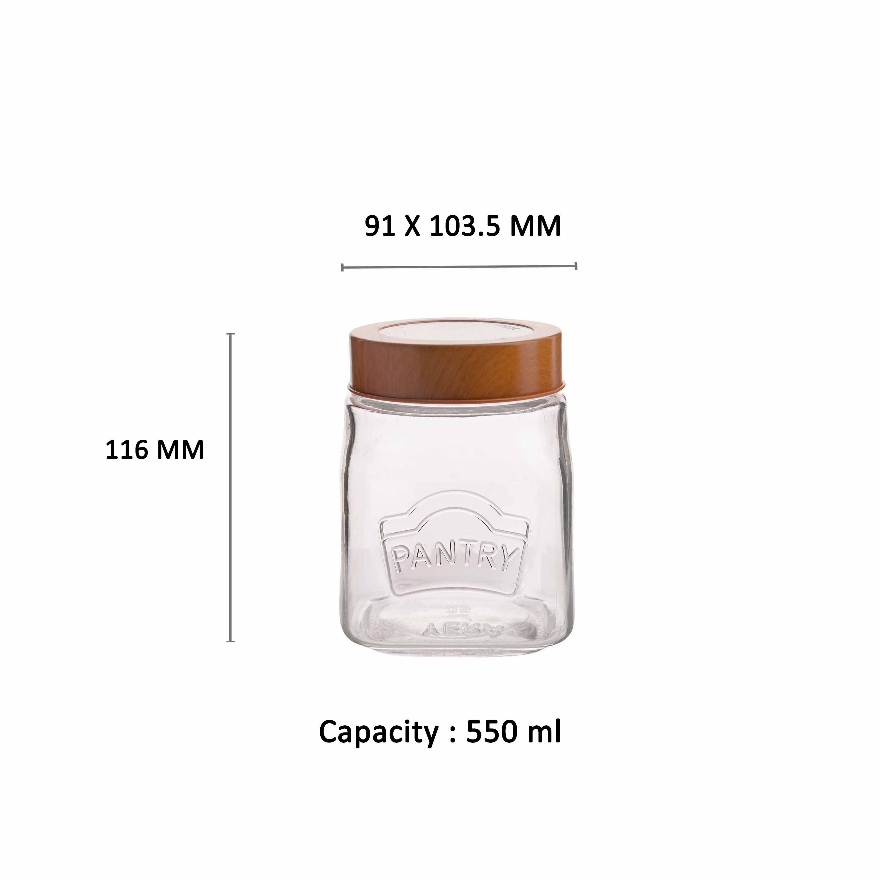 YERA Pantry Wood Series Glass Storage Jar PJS-550, 550ml – Airtight Glass Jar with Wooden Lid