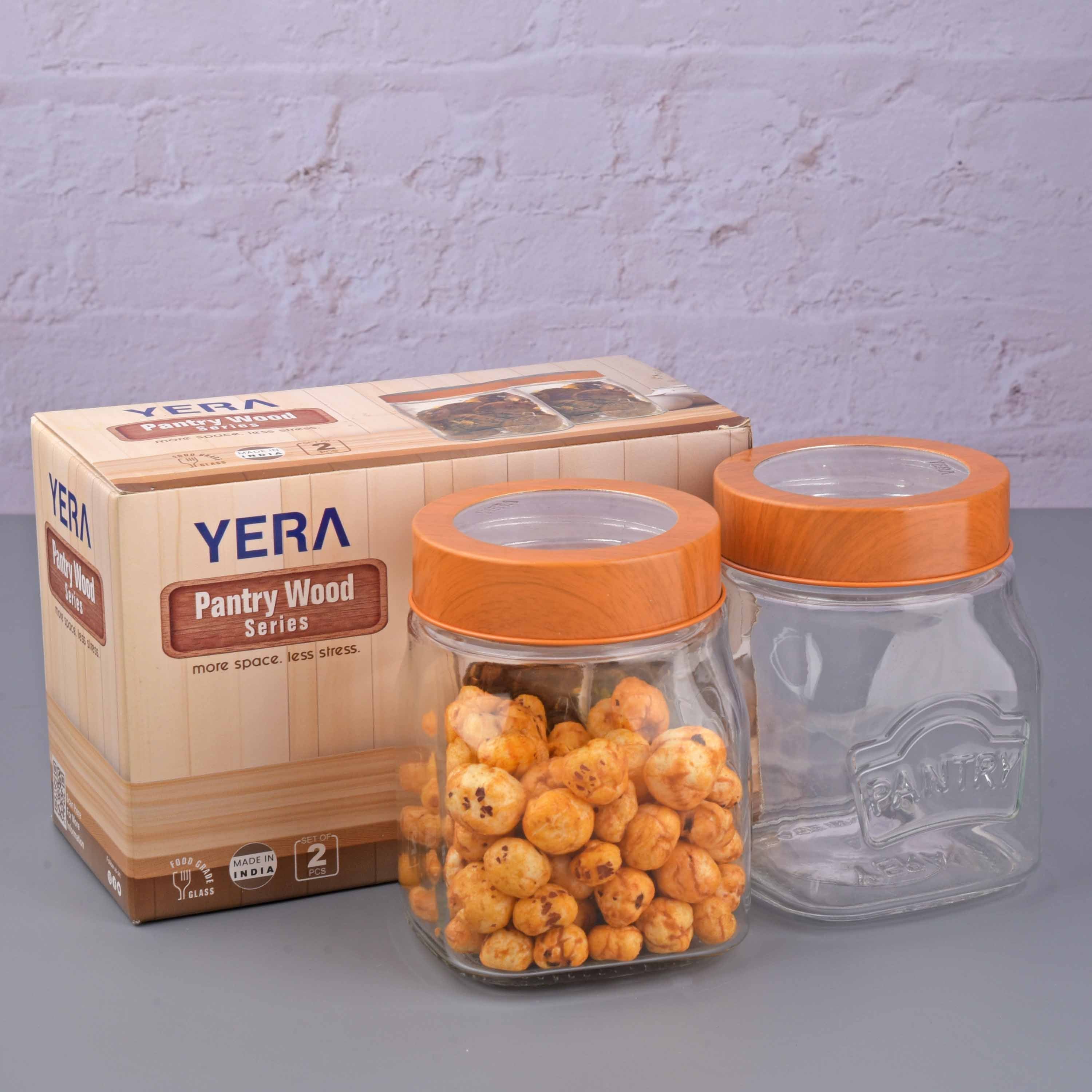 YERA Pantry Wood Series Glass Storage Jar PJS-550, 550ml – Airtight Glass Jar with Wooden Lid