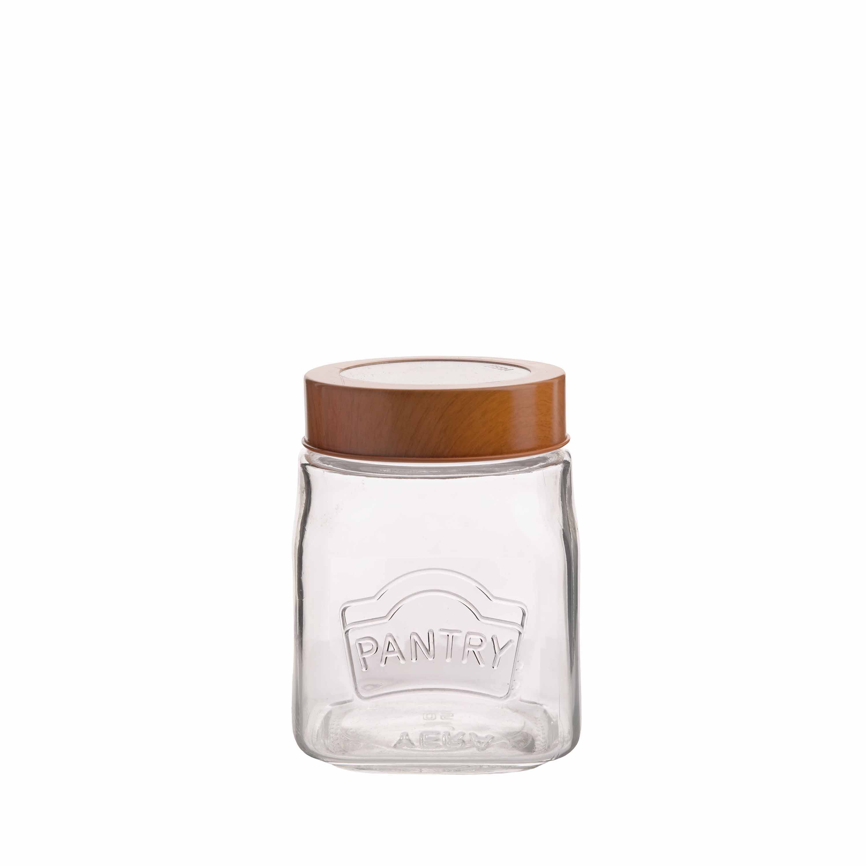 YERA Pantry Wood Series Glass Storage Jar PJS-550, 550ml – Airtight Glass Jar with Wooden Lid