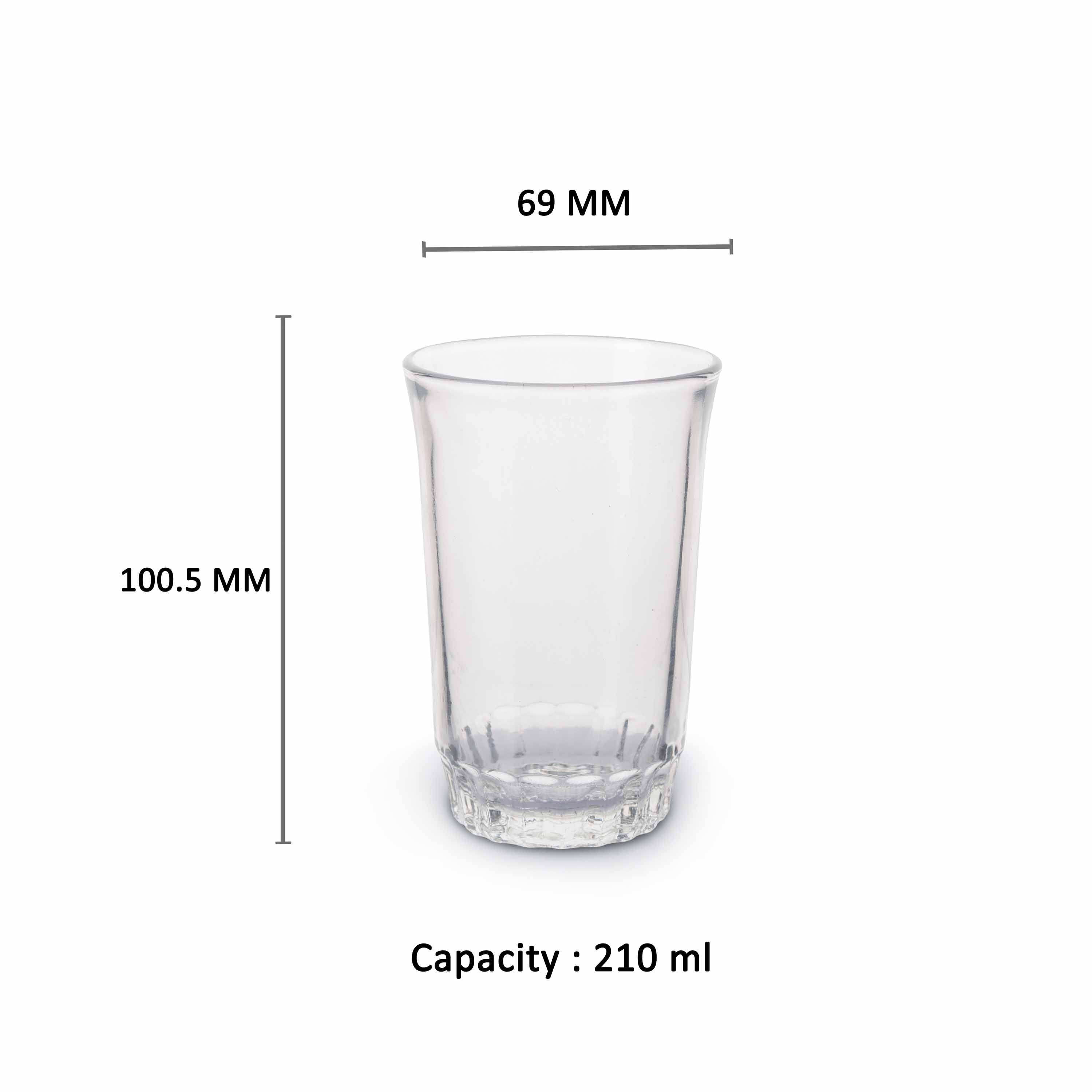YERA Classic Glass Tumbler T7B, 210ml, Set of 6 Pack