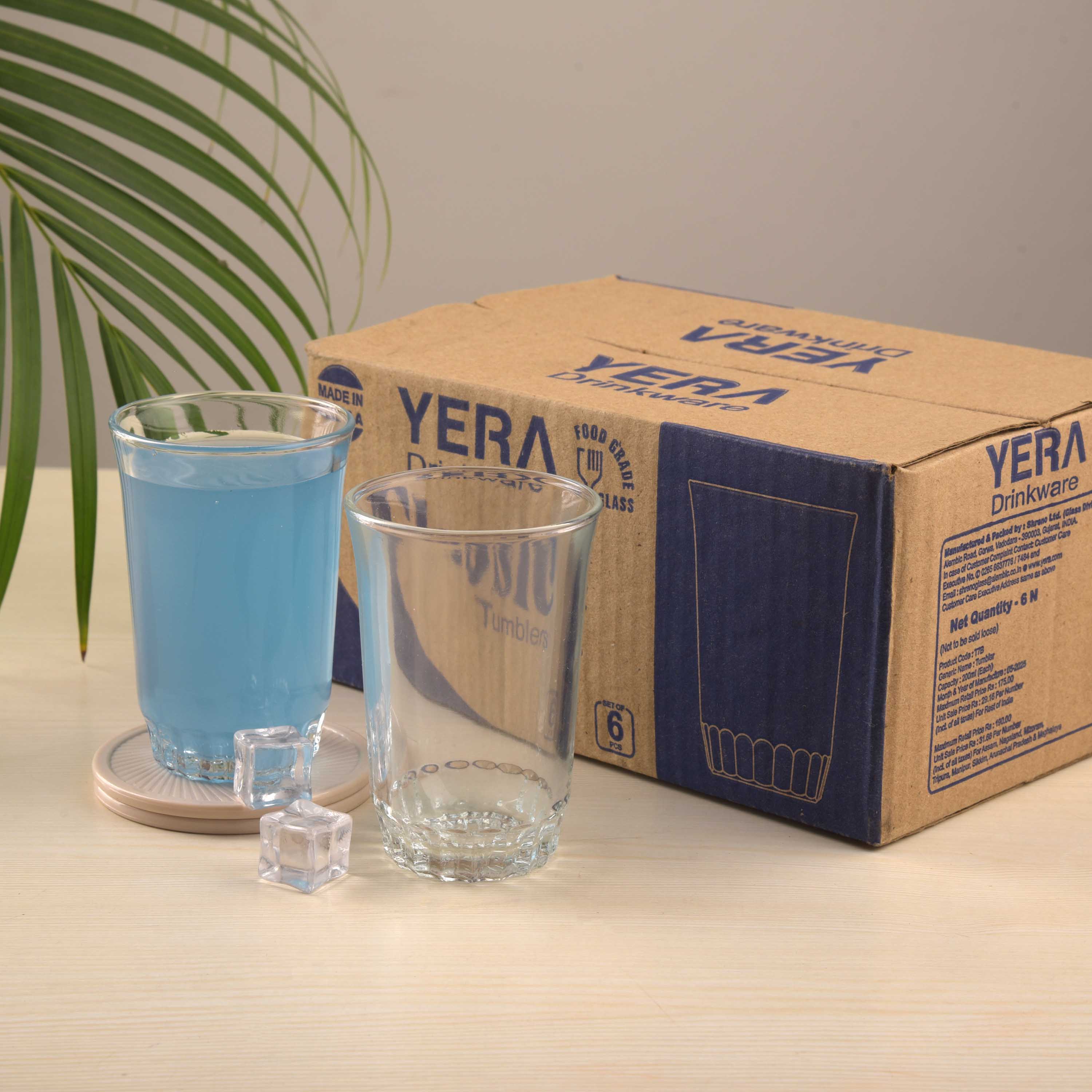 YERA Classic Glass Tumbler T7B, 210ml, Set of 6 Pack