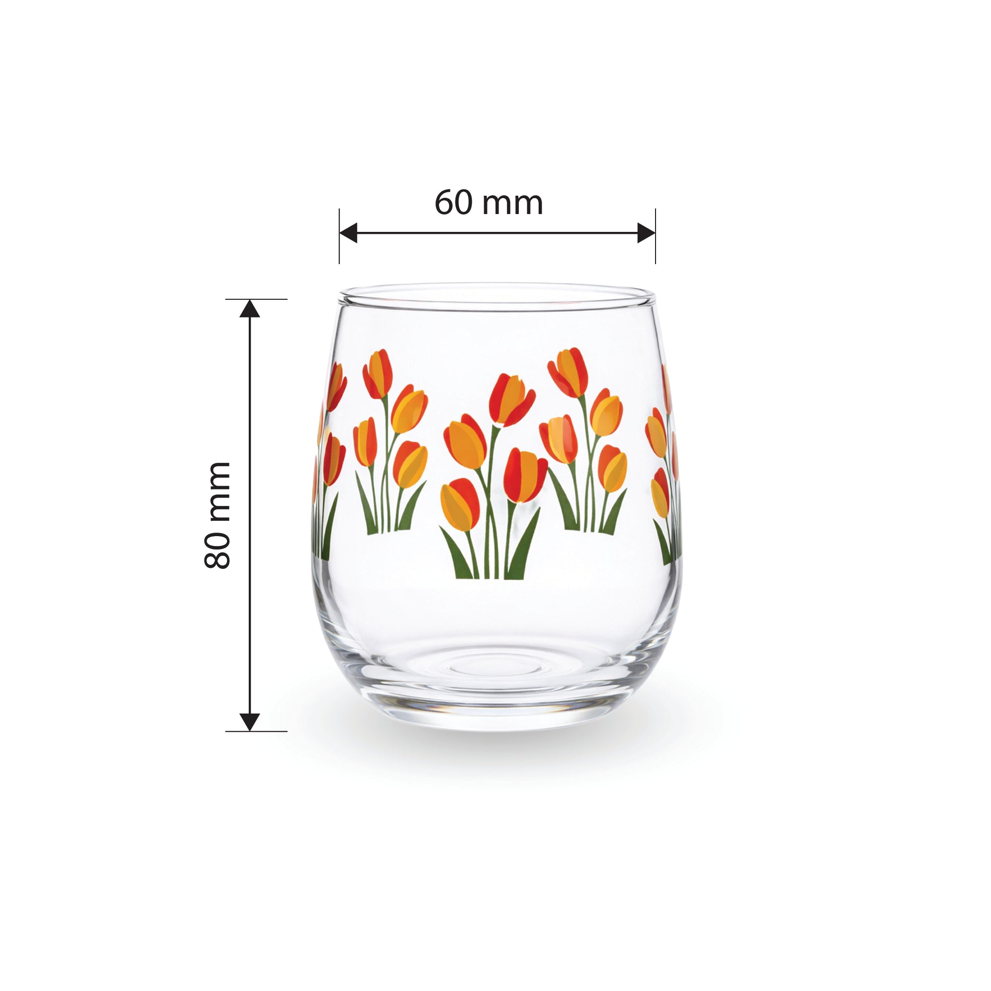 YERA Prima Vexa Floral Juice Glass, 210ml, Set of 6 – Printed Glass Juice Set