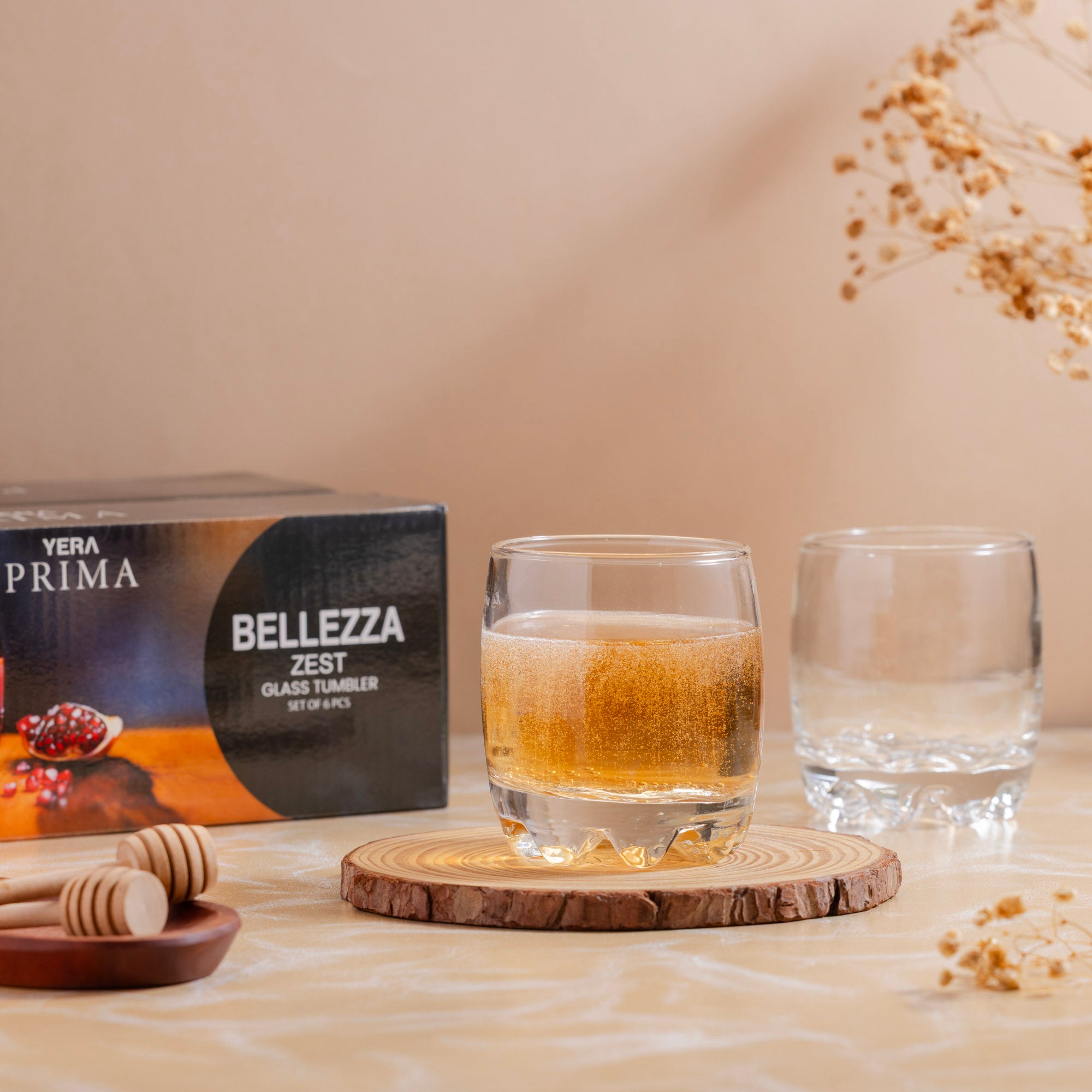 YERA Prima Belleza Juice Glass, 215ml, Set of 6 – Decorative Juice Glasses