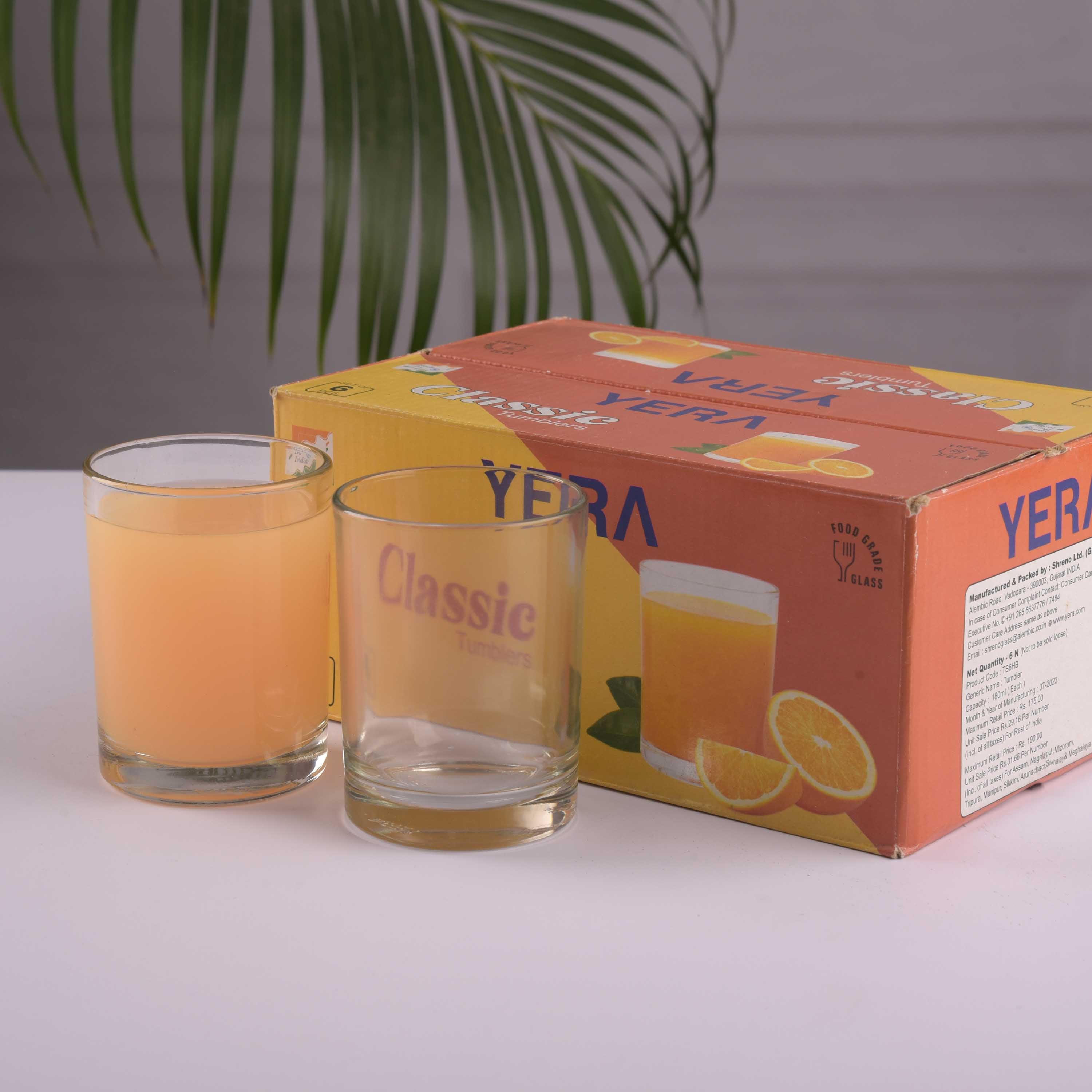 YERA Classic Glass Tumbler TS6HB-P0, 180ml, Set of 6 Pack – Everyday Drinking Glasses