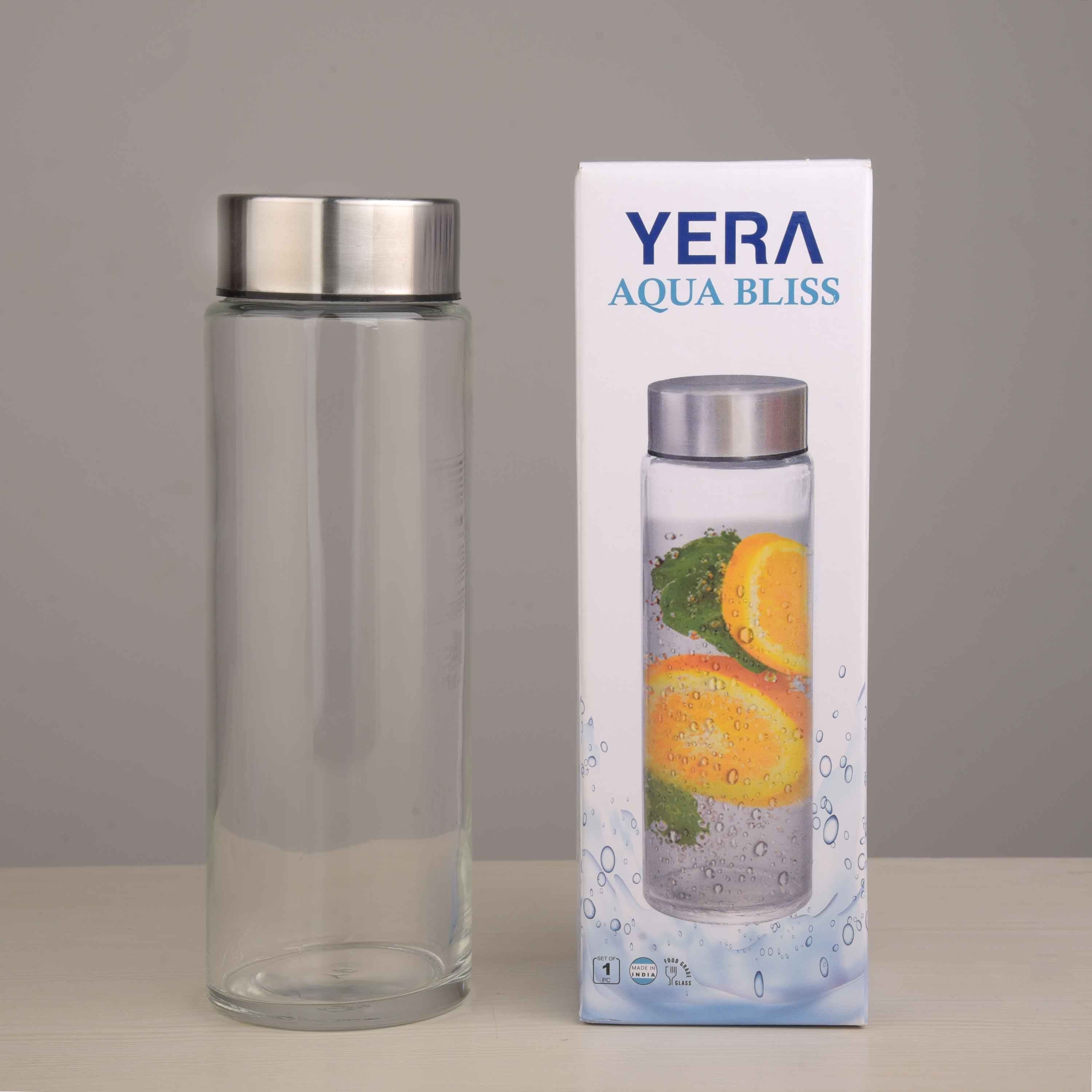 YERA Aqua Bliss Glass Water Bottle WB750 – Plain Water Bottle for Daily Use