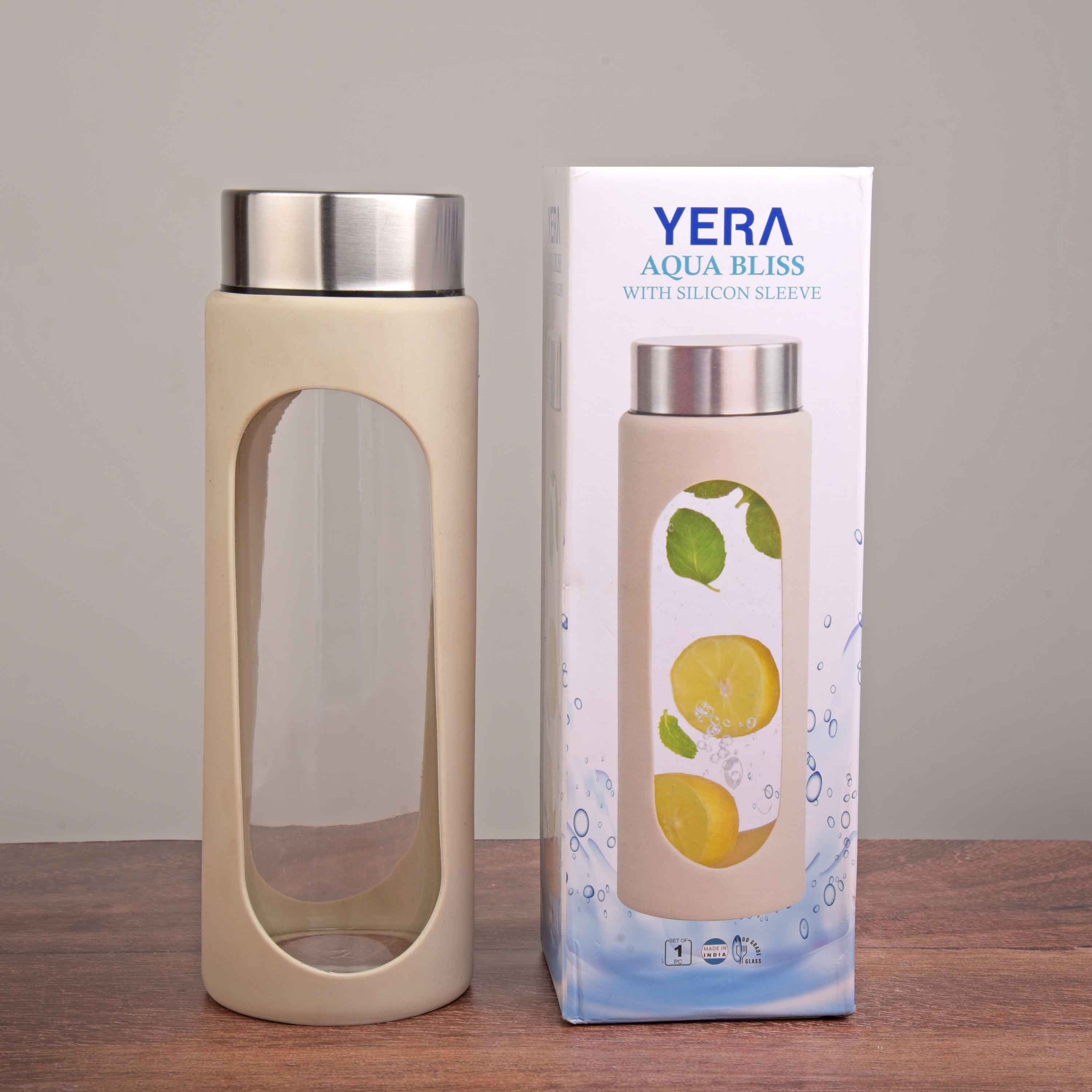 YERA Aqua Bliss Glass Water Bottle WB750 – Silicone Sleeve Water Bottle